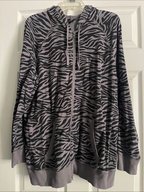 Zebra Print Zip-Up Hoodie in Gray and Black